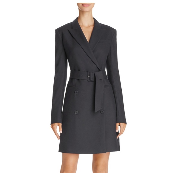 NWT Theory Black Pure Flannel Wrap Asymmetrical Blazer Dress, 8, $625 Retail - Picture 1 of 9